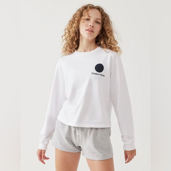 Outdoor Voices Circle Logo Cropped Sweatshirt in White S - Picture 1 of 8